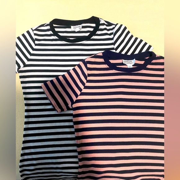 Unique Vintage Tops - Unique Vintage Basic Striped Baby Tees, Black and White, Pink and Blue, XS